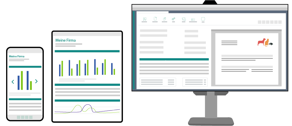 ERP-Software wird auf dem Desktop, Smartphone und Tablet verschieden angezeigt