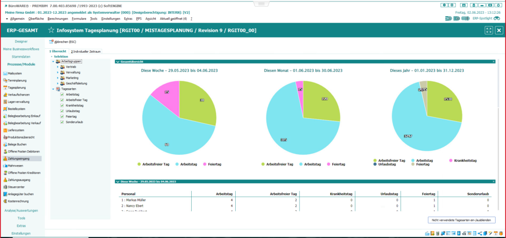 Screen aus der SoftENGINE ERP-SUITE zum Thema Tagesplanung