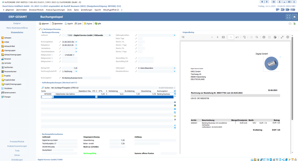 Screen aus der SoftENGINE ERP-SUITE zum Thema Belegübernahme aus Posteingang zur Belegeingangsprüfung