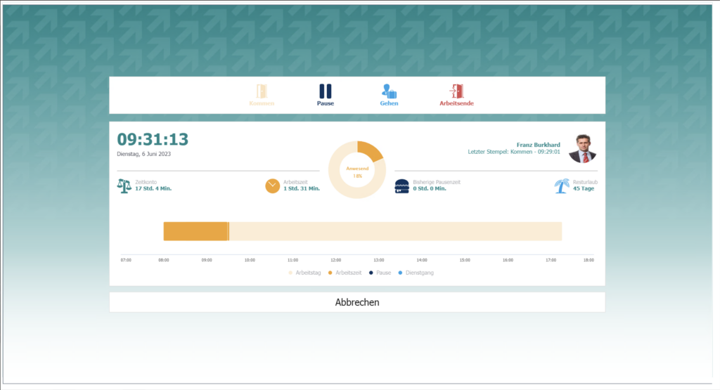 Screen aus der SoftENGINE ERP-SUITE zum Thema Terminal der Stempeluhr