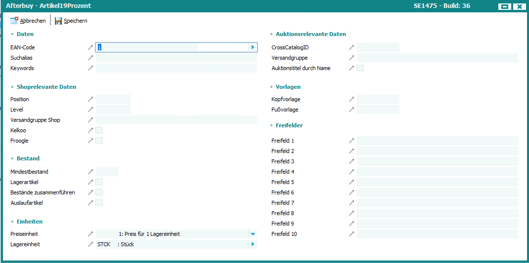 Screen aus der SoftENGINE ERP-SUITE zum Thema Afterbuy