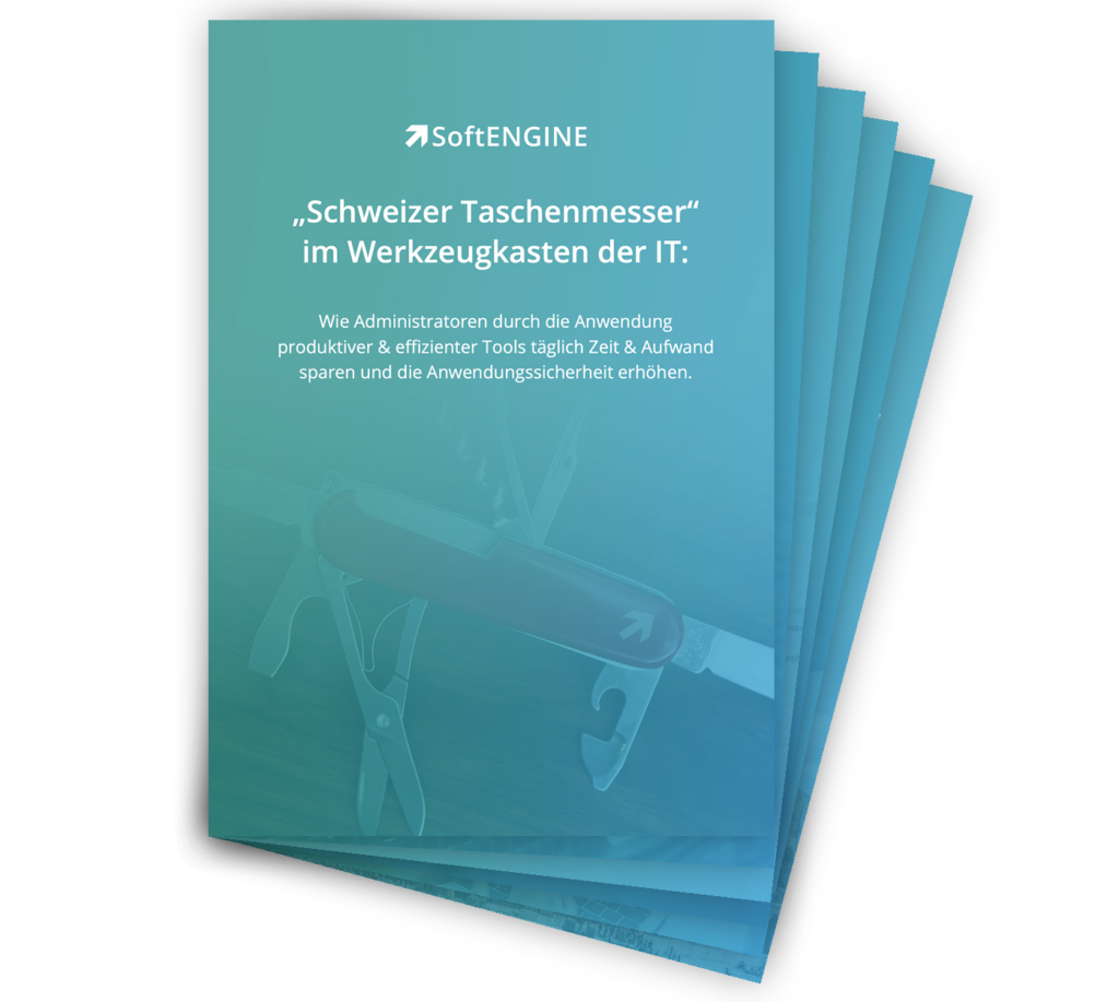 Cover des Whitepapers Schweizer Taschenmesser im Werkzeugkasten der IT- Wie Administratoren durch die Anwendung produktiver und effizienter Tools täglich Zeit und Aufwand sparen und die Anwendungssicherheit erhöhen