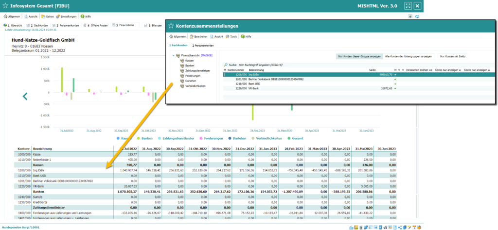 Screen aus der SoftENGINE ERP-SUITE zum Thema Kontenzusammenstellung