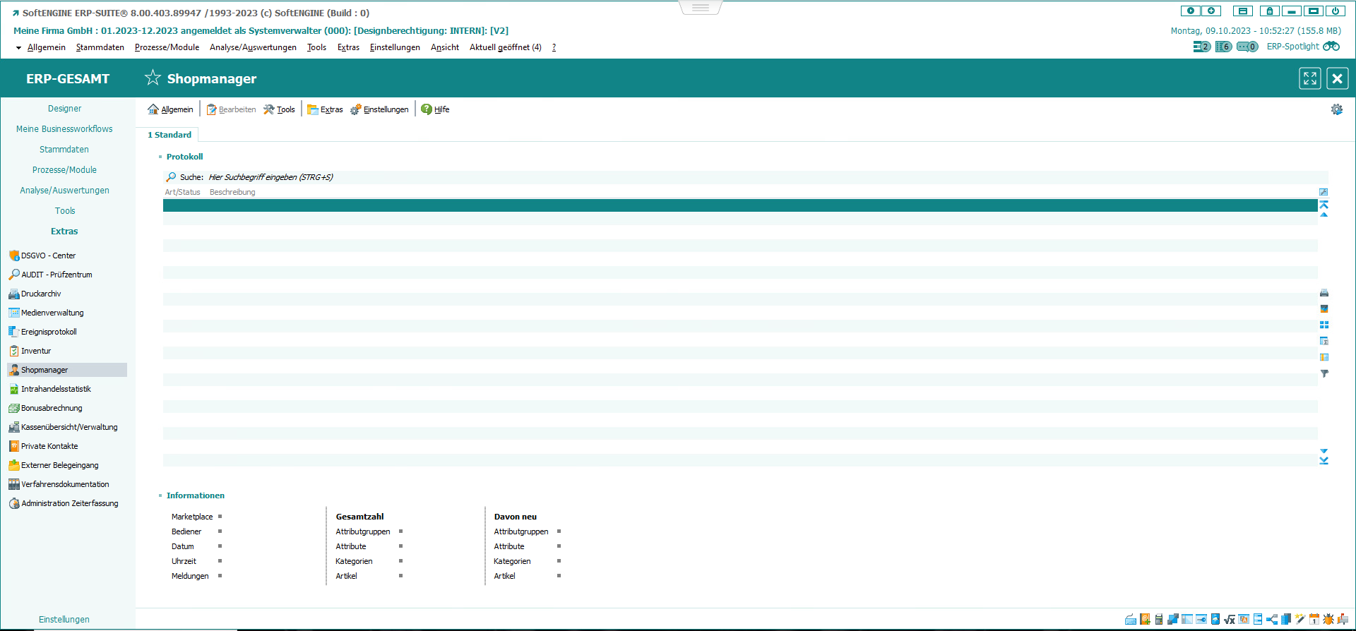 Screen aus der SoftENGINE ERP-SUITE zum Thema Shopmanager