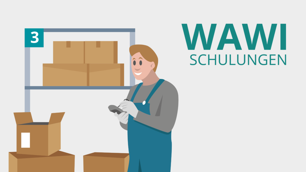 WAWI Schulungen - Illustration eines Mannes, der den Warenbestand kontrolliert