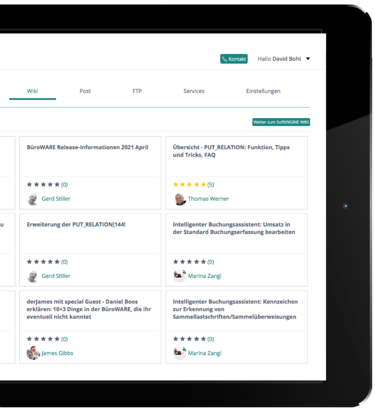 Tablet mit Bewertungsscreen auf der SoftENGINE WIKI Seite