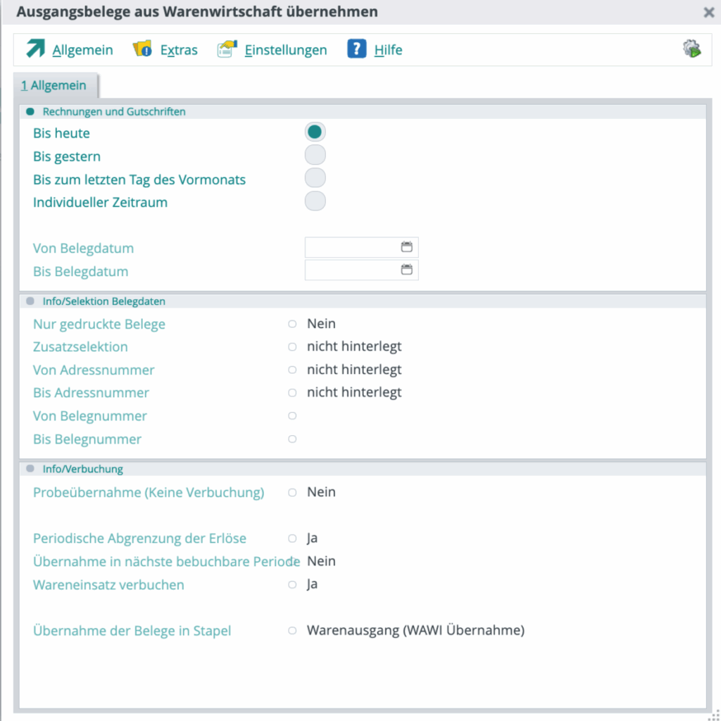 Ausgangsbelege Maske der SoftENGINE ERP-SUITE